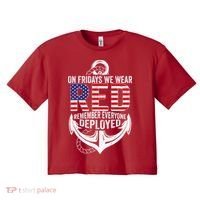 On Fridays We Wear Red Friday Navy Gift Distressed Women's Crop Top Tee thumb 0