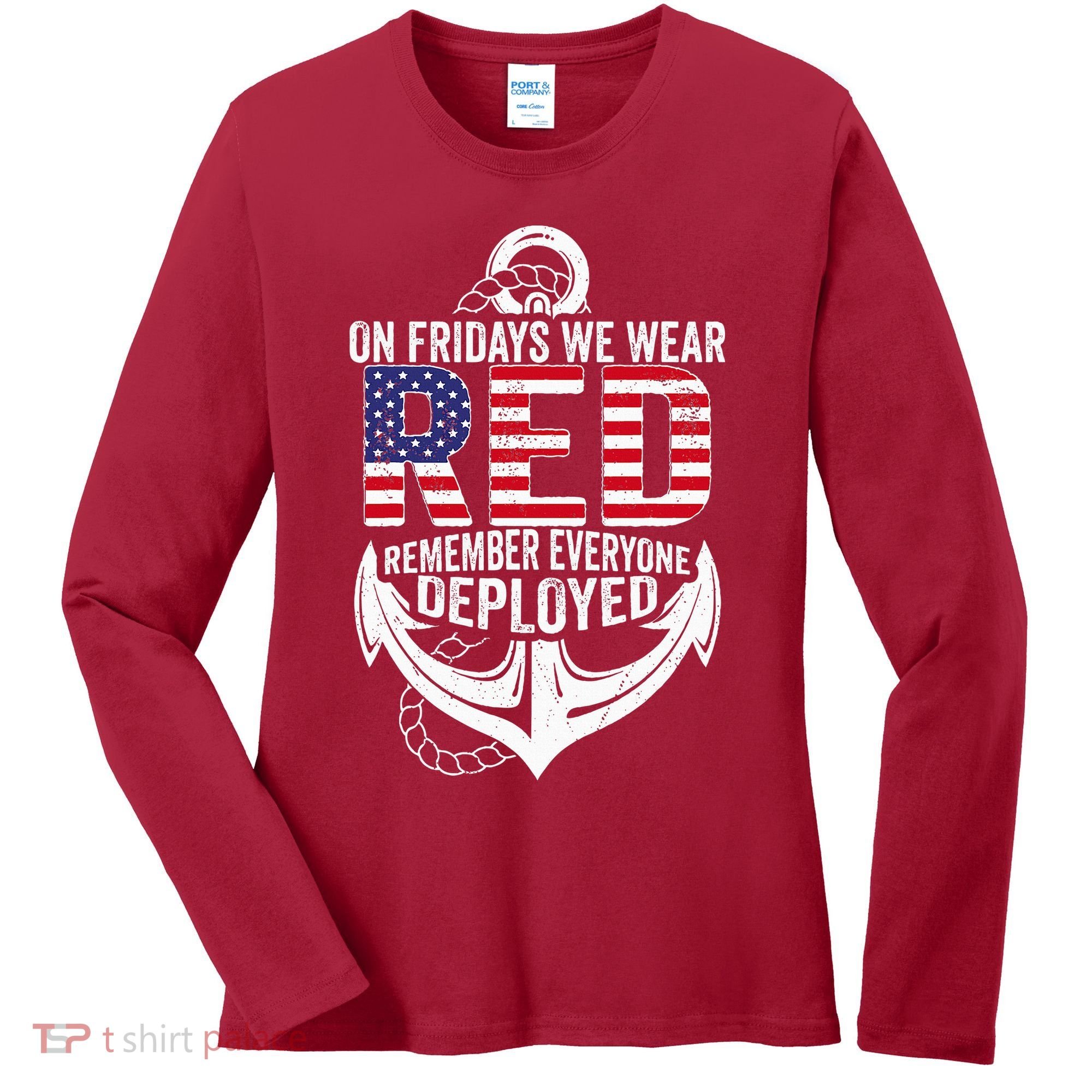 On Fridays We Wear Red Friday Navy Gift Distressed Women's Long Sleeve Shirt