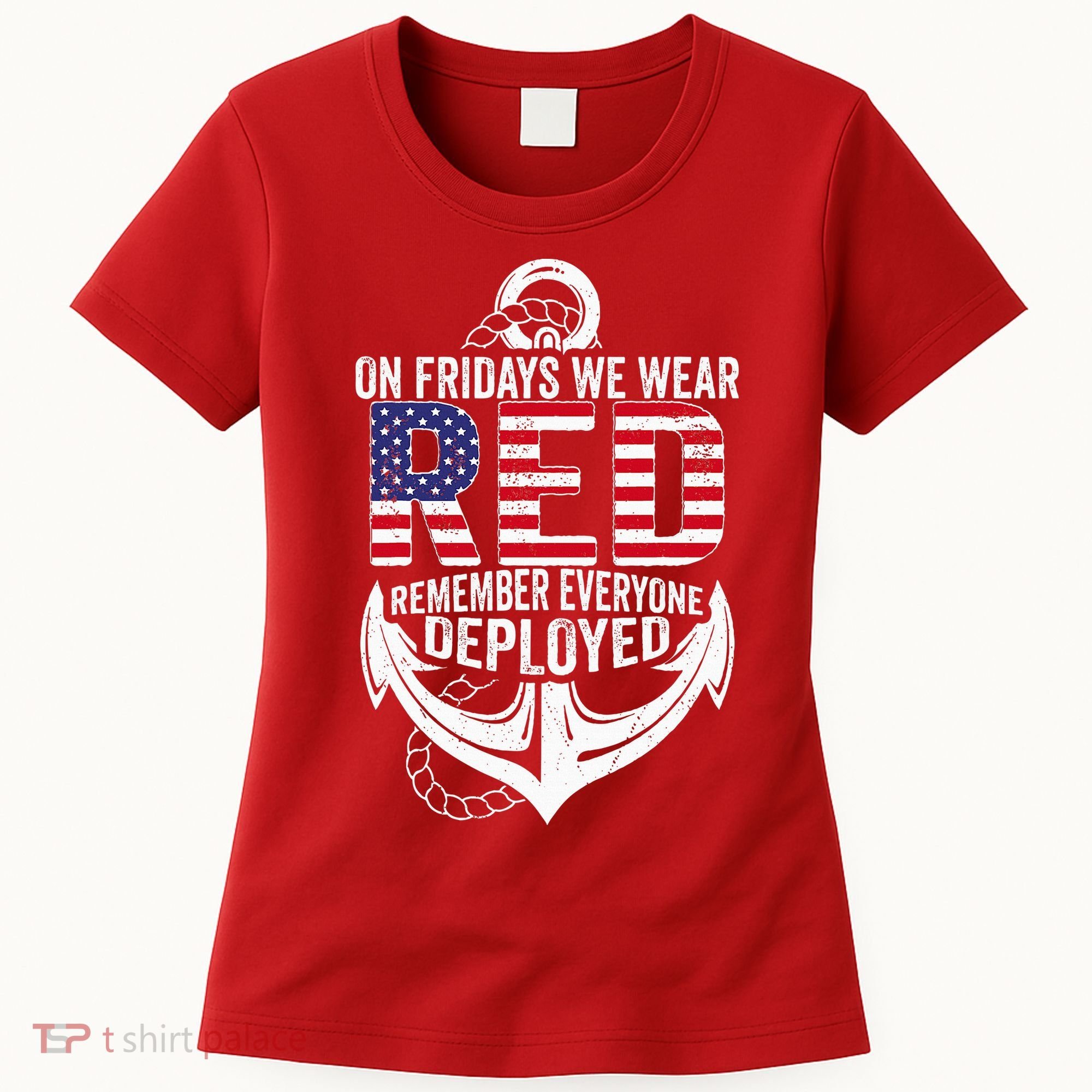 On Fridays We Wear Red Friday Navy Gift Distressed Women's T-Shirt