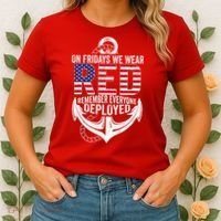 On Fridays We Wear Red Friday Navy Gift Distressed Women's T-Shirt thumb 2
