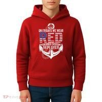 On Fridays We Wear Red Friday Navy Gift Distressed Kids Hoodie thumb 4