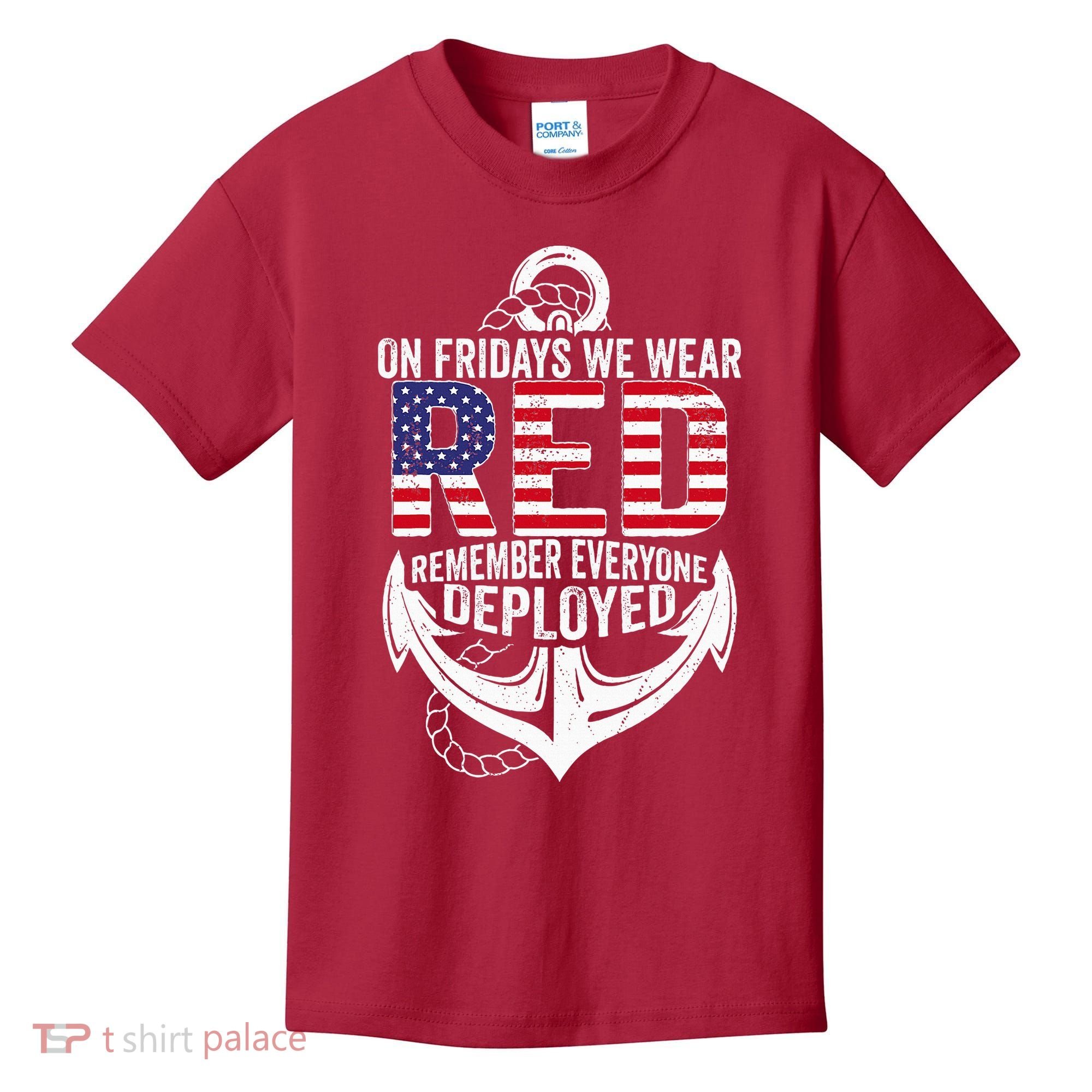 On Fridays We Wear Red Friday Navy Gift Distressed Kids T-Shirt