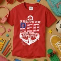 On Fridays We Wear Red Friday Navy Gift Distressed Kids T-Shirt thumb 3
