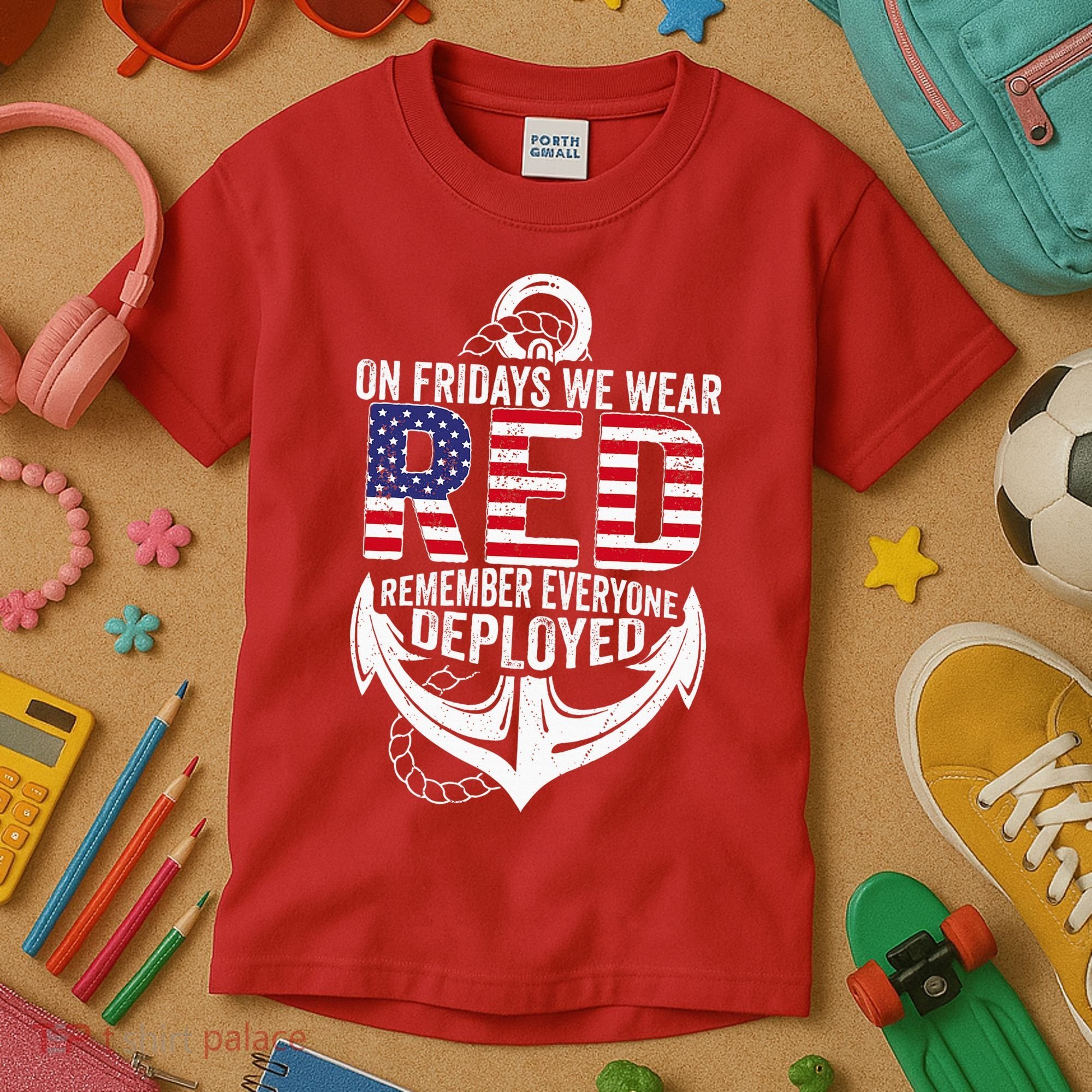 On Fridays We Wear Red Friday Navy Gift Distressed Kids T-Shirt