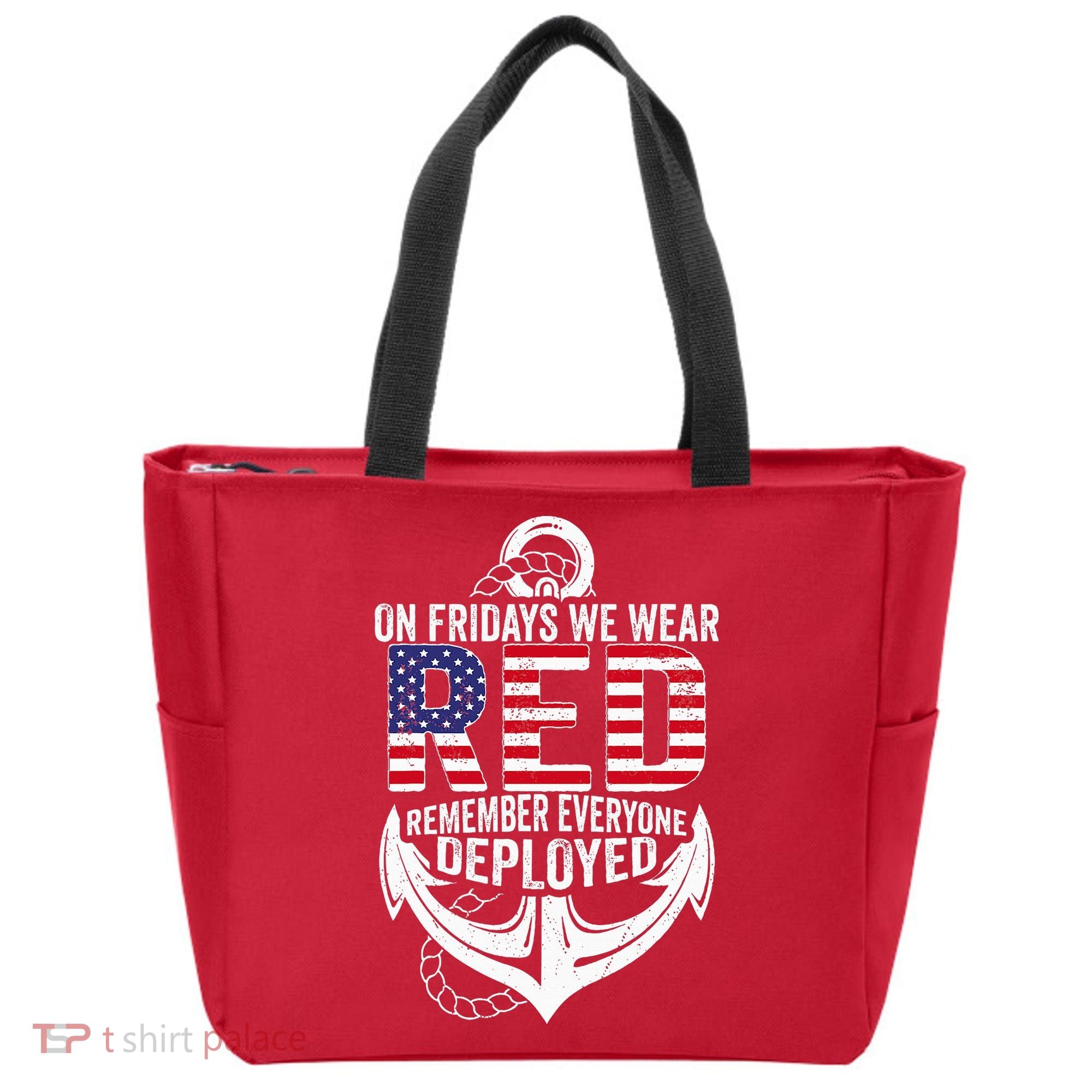 On Fridays We Wear Red Friday Navy Gift Distressed Tote Bag