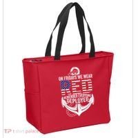 On Fridays We Wear Red Friday Navy Gift Distressed Tote Bag thumb 2