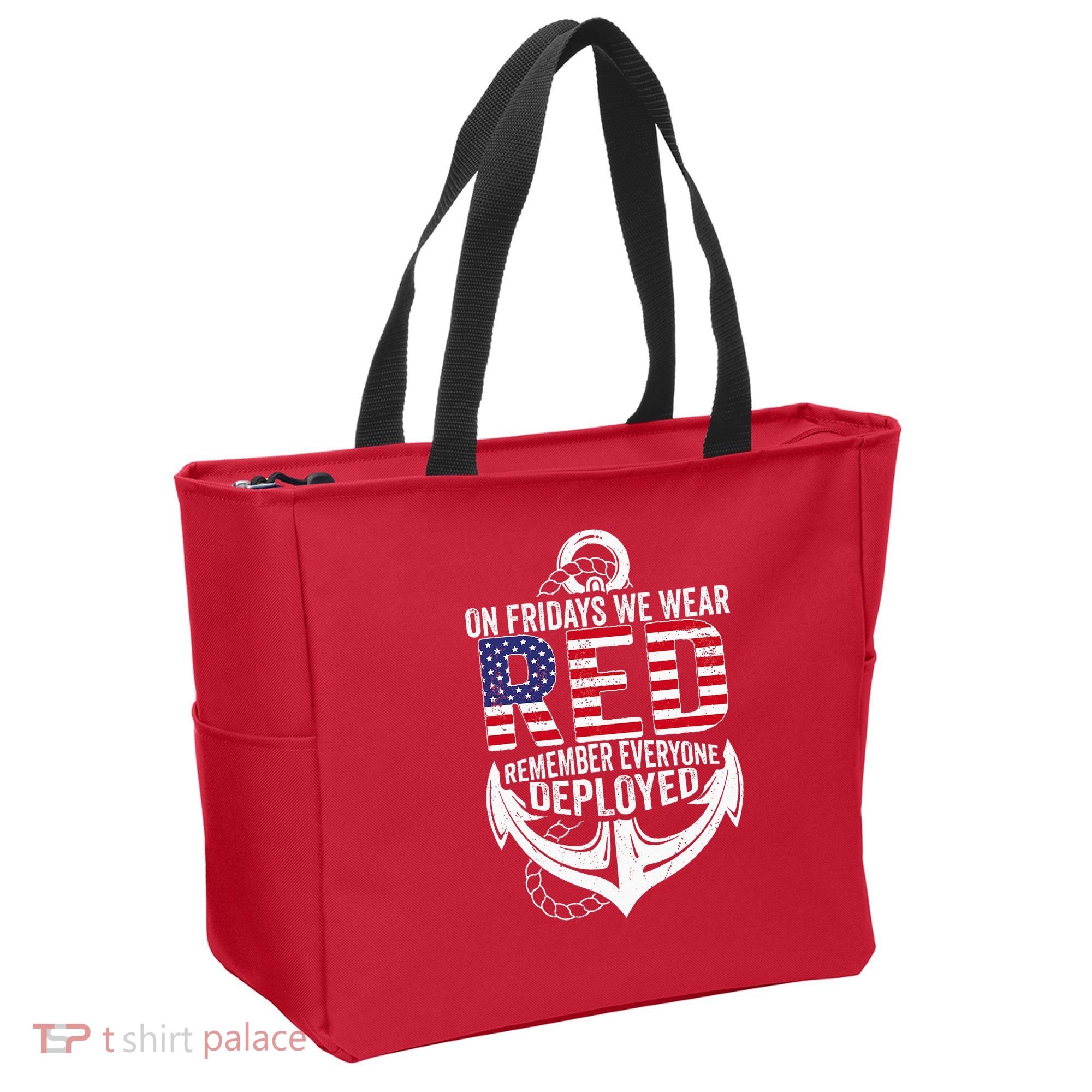On Fridays We Wear Red Friday Navy Gift Distressed Tote Bag