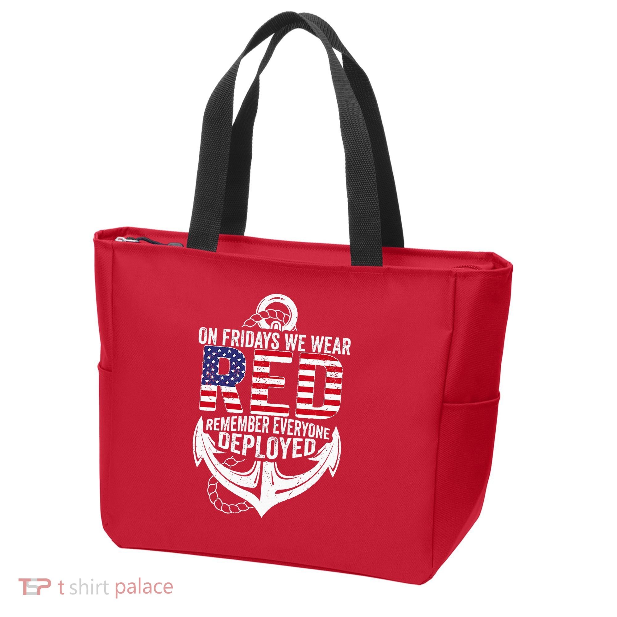 On Fridays We Wear Red Friday Navy Gift Distressed Tote Bag