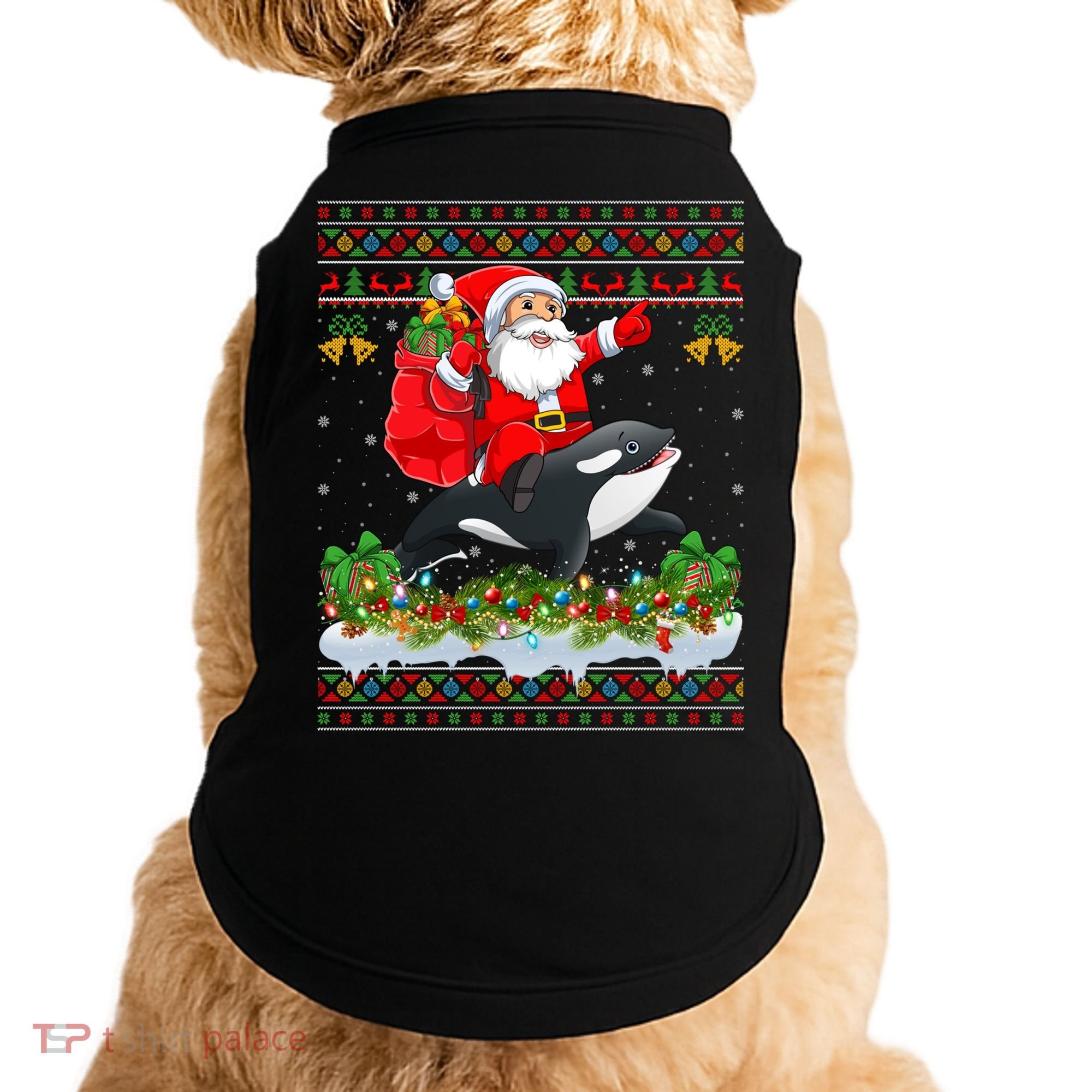 Orca Fish Xmas Pajama Ugly Santa Riding Orca Christmas Gift Doggie Tank