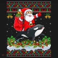 Orca Fish Xmas Pajama Ugly Santa Riding Orca Christmas Gift Bucket Hat thumb 4