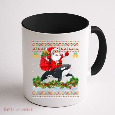 Orca Fish Xmas Pajama Ugly Santa Riding Orca Christmas Gift Coffee Mug back