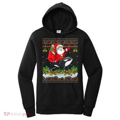 Orca Fish Xmas Pajama Ugly Santa Riding Orca Christmas Gift Women's Hoodie