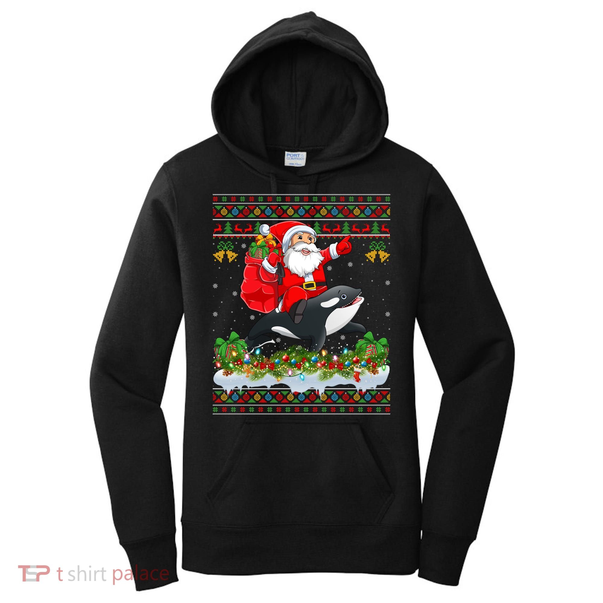Orca Fish Xmas Pajama Ugly Santa Riding Orca Christmas Gift Women's Hoodie