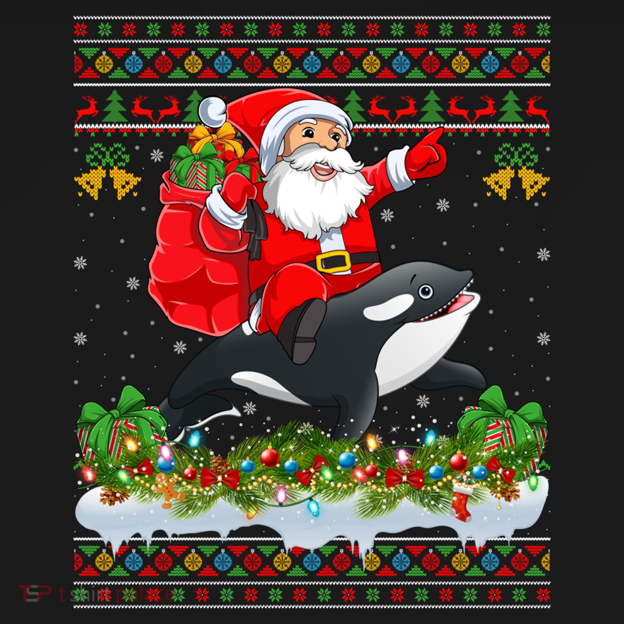 Orca Fish Xmas Pajama Ugly Santa Riding Orca Christmas Gift Women's Hoodie