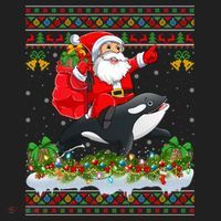 Orca Fish Xmas Pajama Ugly Santa Riding Orca Christmas Gift Hat thumb 2