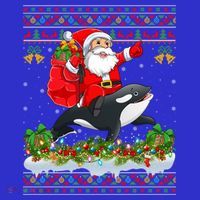 Orca Fish Xmas Pajama Ugly Santa Riding Orca Christmas Gift Long Sleeve Shirt thumb 2