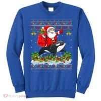 Orca Fish Xmas Pajama Ugly Santa Riding Orca Christmas Gift Sweatshirt thumb 0