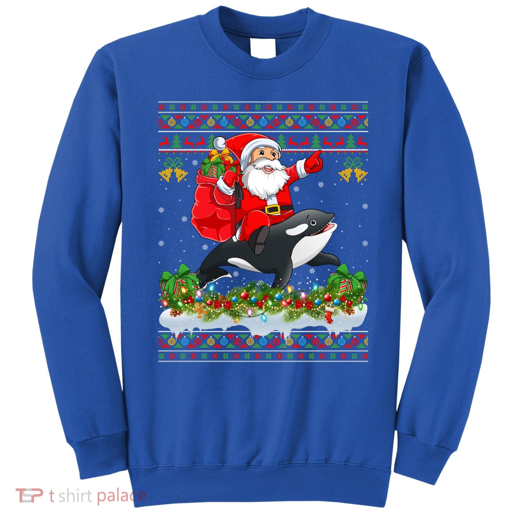 Orca Fish Xmas Pajama Ugly Santa Riding Orca Christmas Gift Sweatshirt