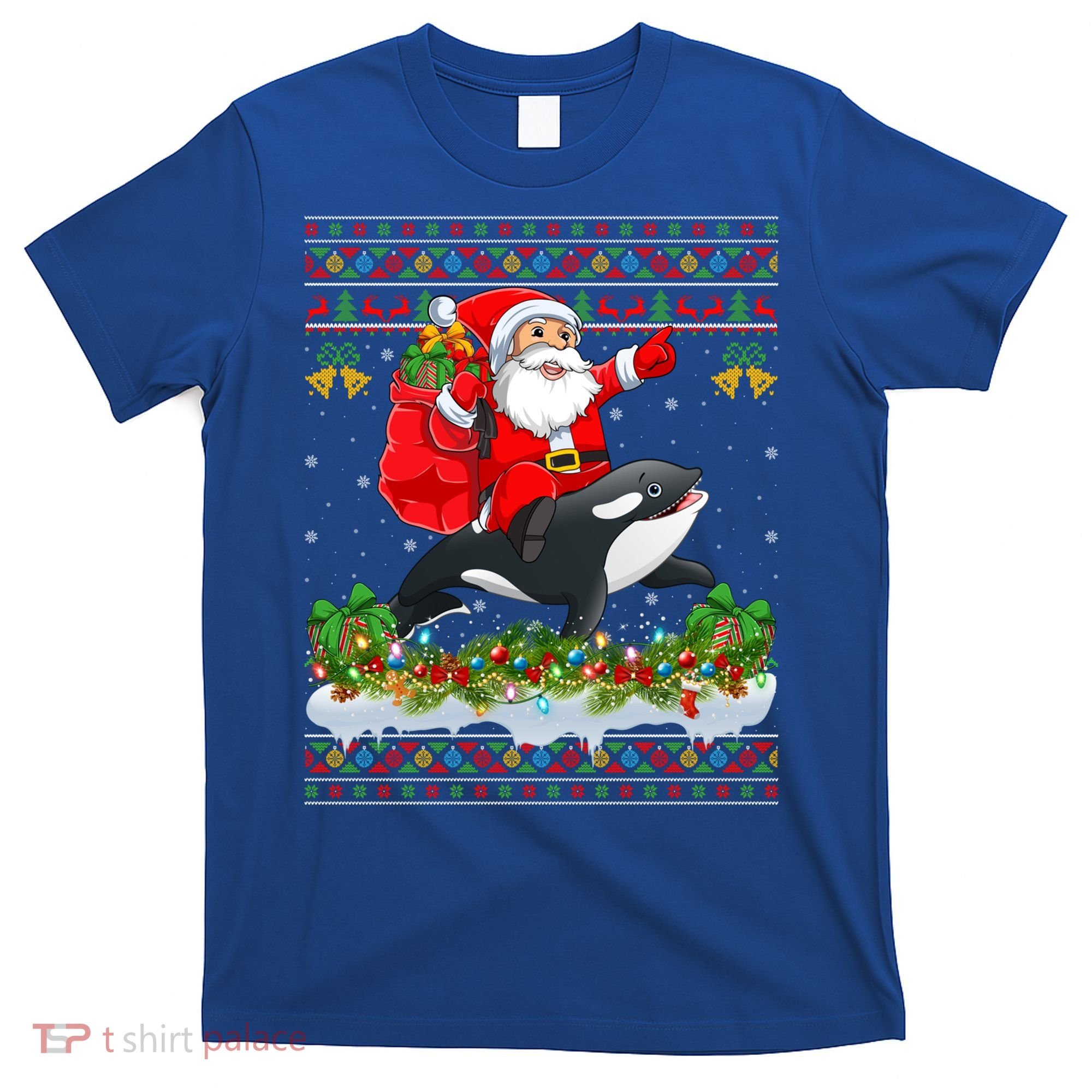Orca Fish Xmas Pajama Ugly Santa Riding Orca Christmas Gift T-Shirt