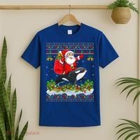 Orca Fish Xmas Pajama Ugly Santa Riding Orca Christmas Gift T-Shirt thumb 2