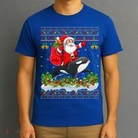 Orca Fish Xmas Pajama Ugly Santa Riding Orca Christmas Gift T-Shirt thumb 3