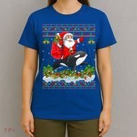 Orca Fish Xmas Pajama Ugly Santa Riding Orca Christmas Gift T-Shirt thumb 4