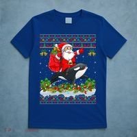 Orca Fish Xmas Pajama Ugly Santa Riding Orca Christmas Gift T-Shirt thumb 5