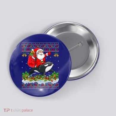 Orca Fish Xmas Pajama Ugly Santa Riding Orca Christmas Gift Button