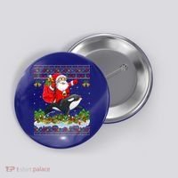 Orca Fish Xmas Pajama Ugly Santa Riding Orca Christmas Gift Button thumb 0