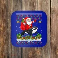 Orca Fish Xmas Pajama Ugly Santa Riding Orca Christmas Gift Coaster thumb 0