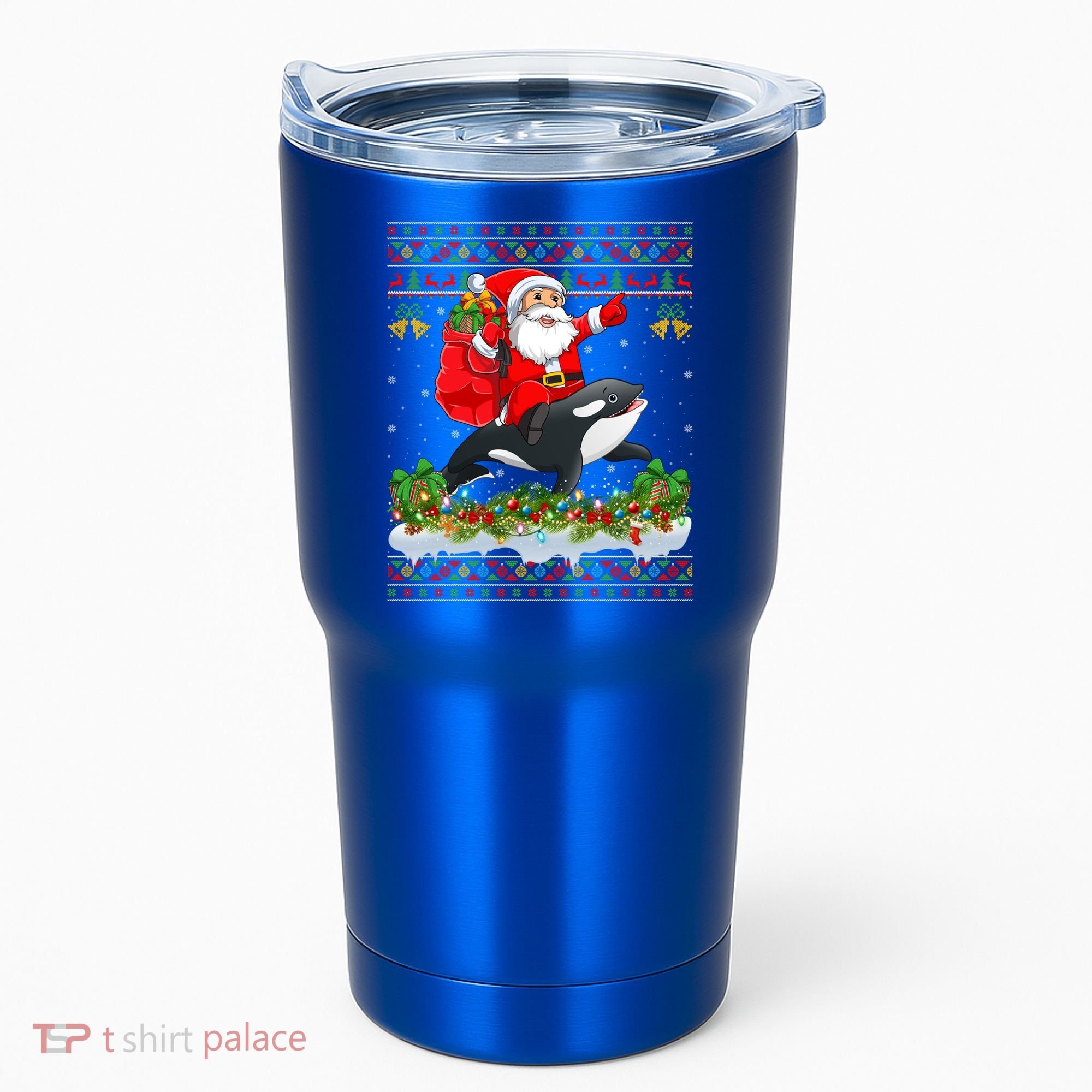 Orca Fish Xmas Pajama Ugly Santa Riding Orca Christmas Gift Tumbler