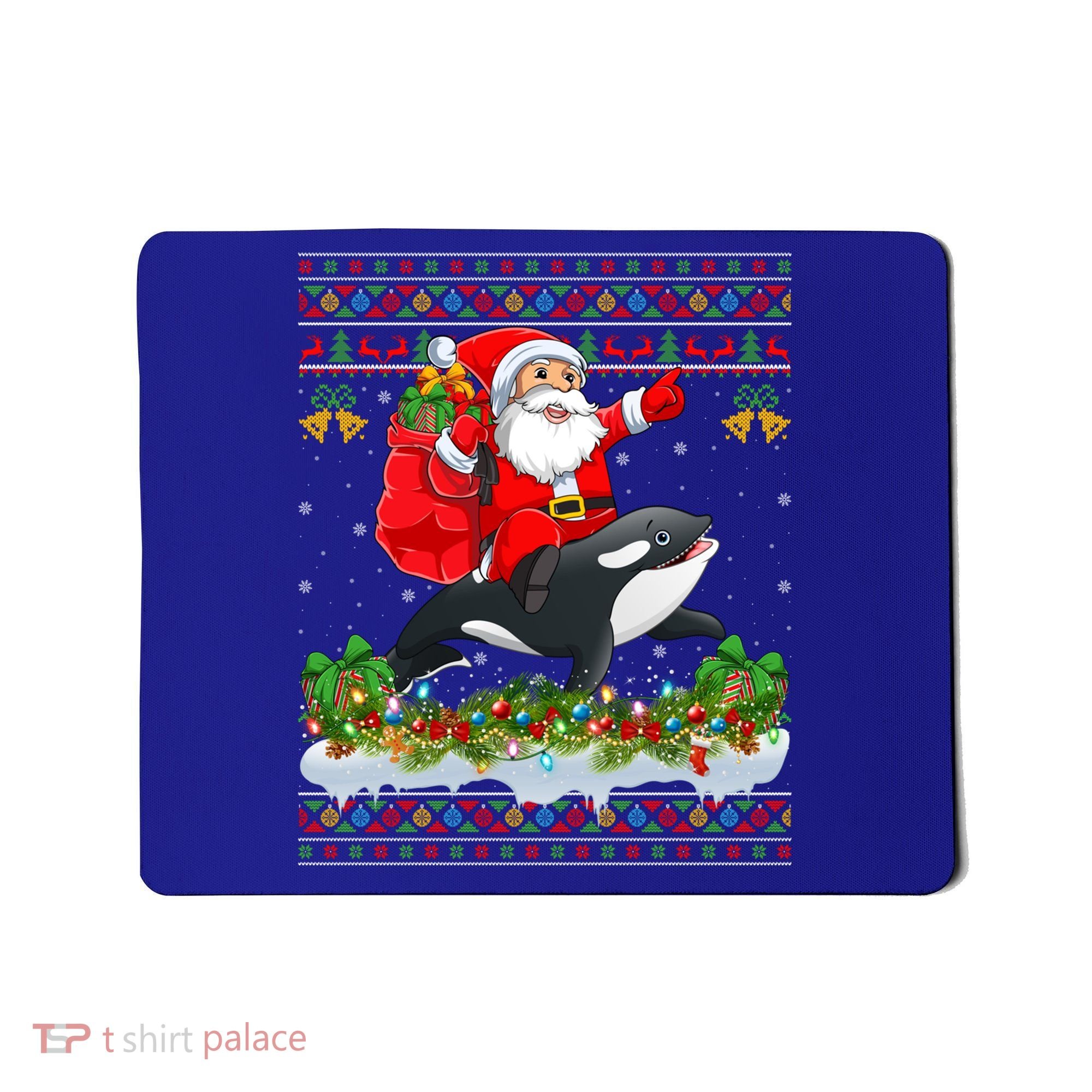 Orca Fish Xmas Pajama Ugly Santa Riding Orca Christmas Gift Mousepad