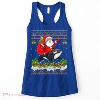 Orca Fish Xmas Pajama Ugly Santa Riding Orca Christmas Gift Women's Tank Top thumb 0