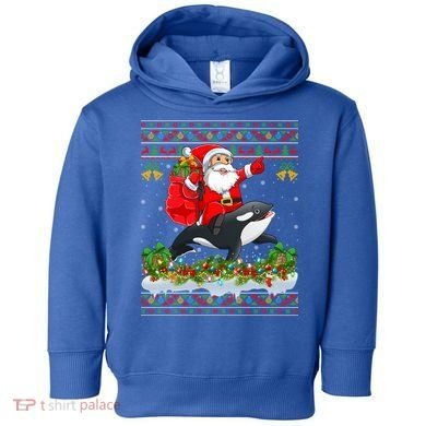 Orca Fish Xmas Pajama Ugly Santa Riding Orca Christmas Gift Toddler Hoodie