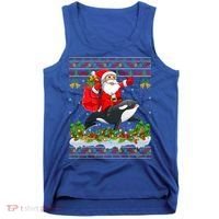 Orca Fish Xmas Pajama Ugly Santa Riding Orca Christmas Gift Tank Top thumb 0
