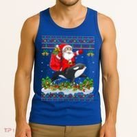 Orca Fish Xmas Pajama Ugly Santa Riding Orca Christmas Gift Tank Top thumb 3