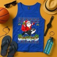 Orca Fish Xmas Pajama Ugly Santa Riding Orca Christmas Gift Tank Top thumb 4