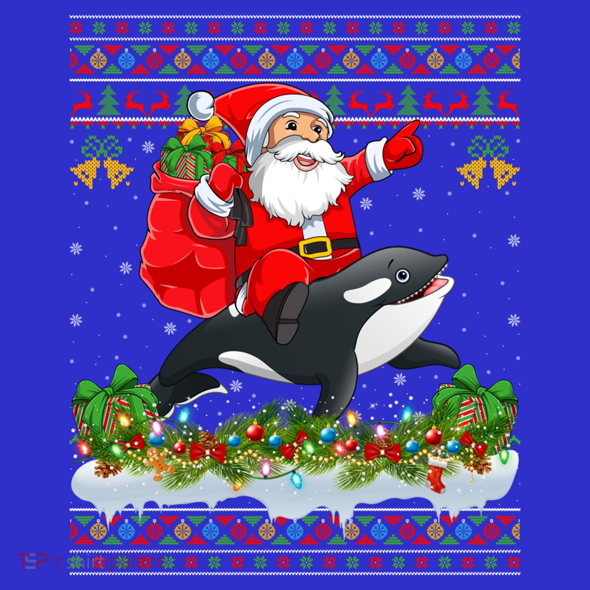 Orca Fish Xmas Pajama Ugly Santa Riding Orca Christmas Gift Visor