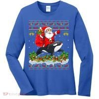 Orca Fish Xmas Pajama Ugly Santa Riding Orca Christmas Gift Women's Long Sleeve Shirt thumb 0
