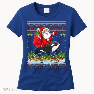 Orca Fish Xmas Pajama Ugly Santa Riding Orca Christmas Gift Women's T-Shirt