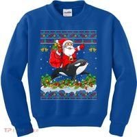Orca Fish Xmas Pajama Ugly Santa Riding Orca Christmas Gift Kids Sweatshirt thumb 0