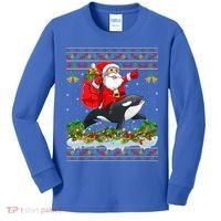 Orca Fish Xmas Pajama Ugly Santa Riding Orca Christmas Gift Kids Long Sleeve Shirt thumb 0