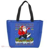 Orca Fish Xmas Pajama Ugly Santa Riding Orca Christmas Gift Tote Bag thumb 0