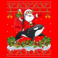 Orca Fish Xmas Pajama Ugly Santa Riding Orca Christmas Gift Santa Hat thumb 1