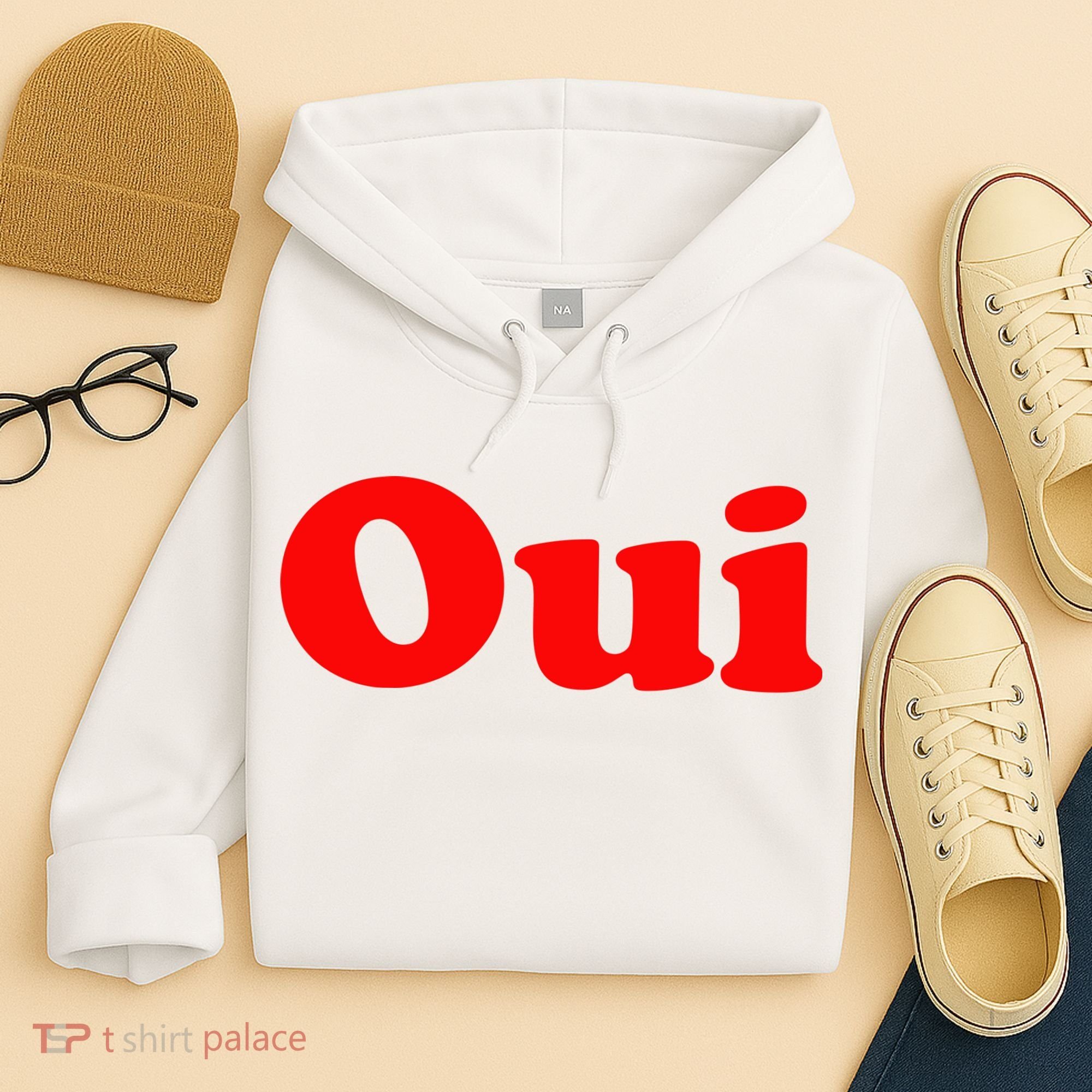 Oui French Yes Red Retro 90s Hoodie
