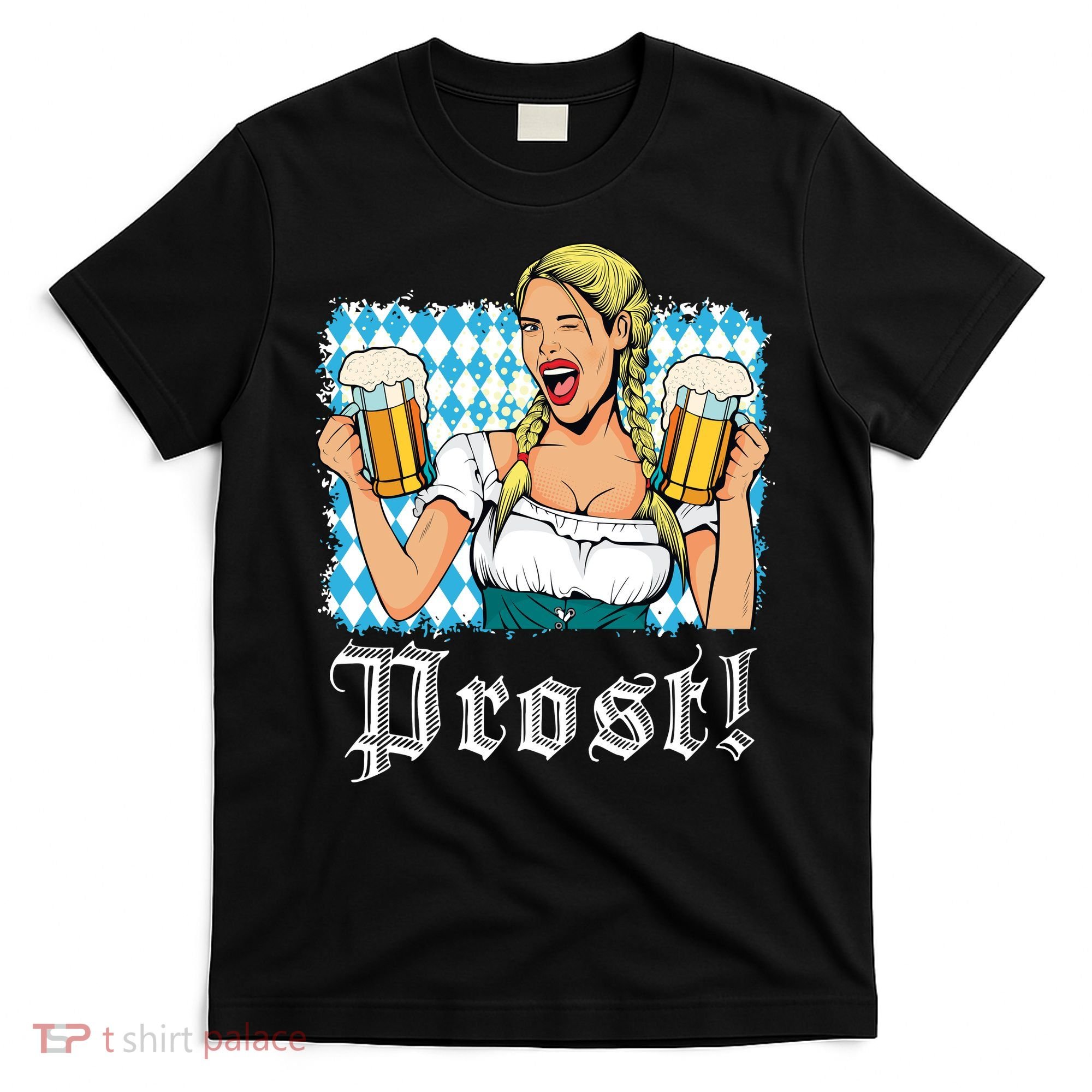Oktoberfest Beer German Girl Bavarian Flag Drinking Prost T-Shirt