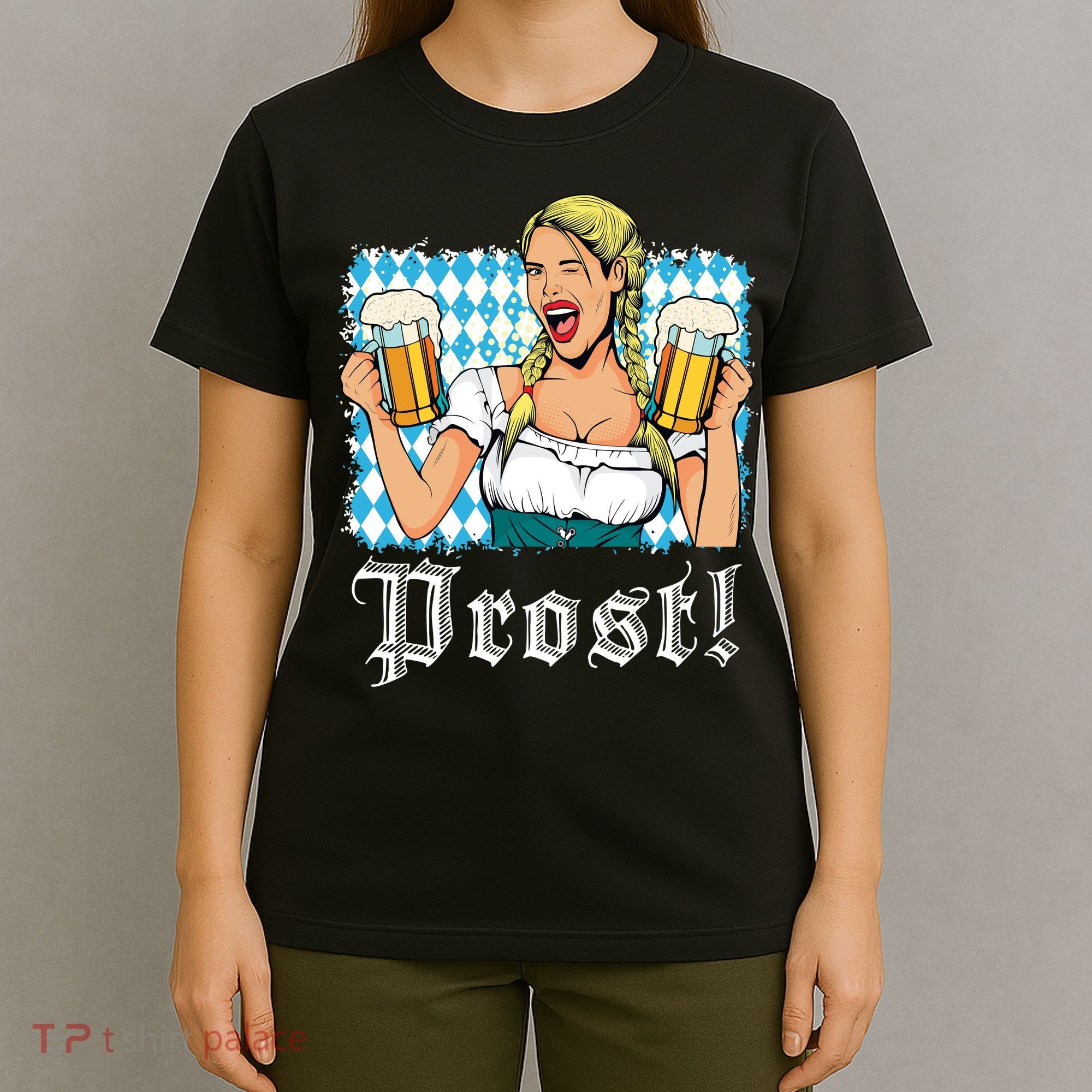 Oktoberfest Beer German Girl Bavarian Flag Drinking Prost T-Shirt