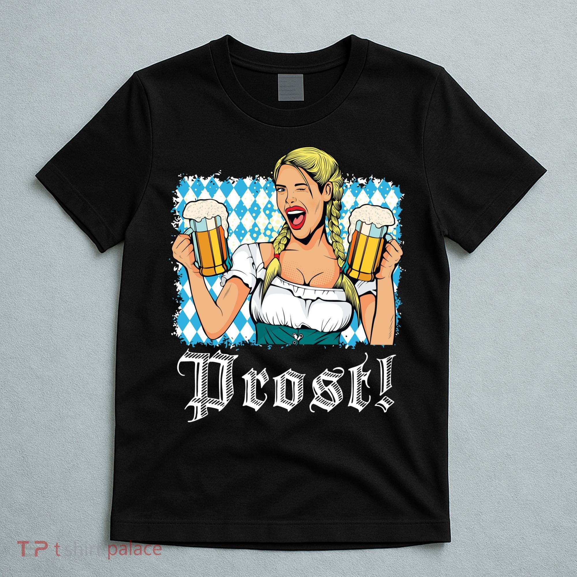 Oktoberfest Beer German Girl Bavarian Flag Drinking Prost T-Shirt