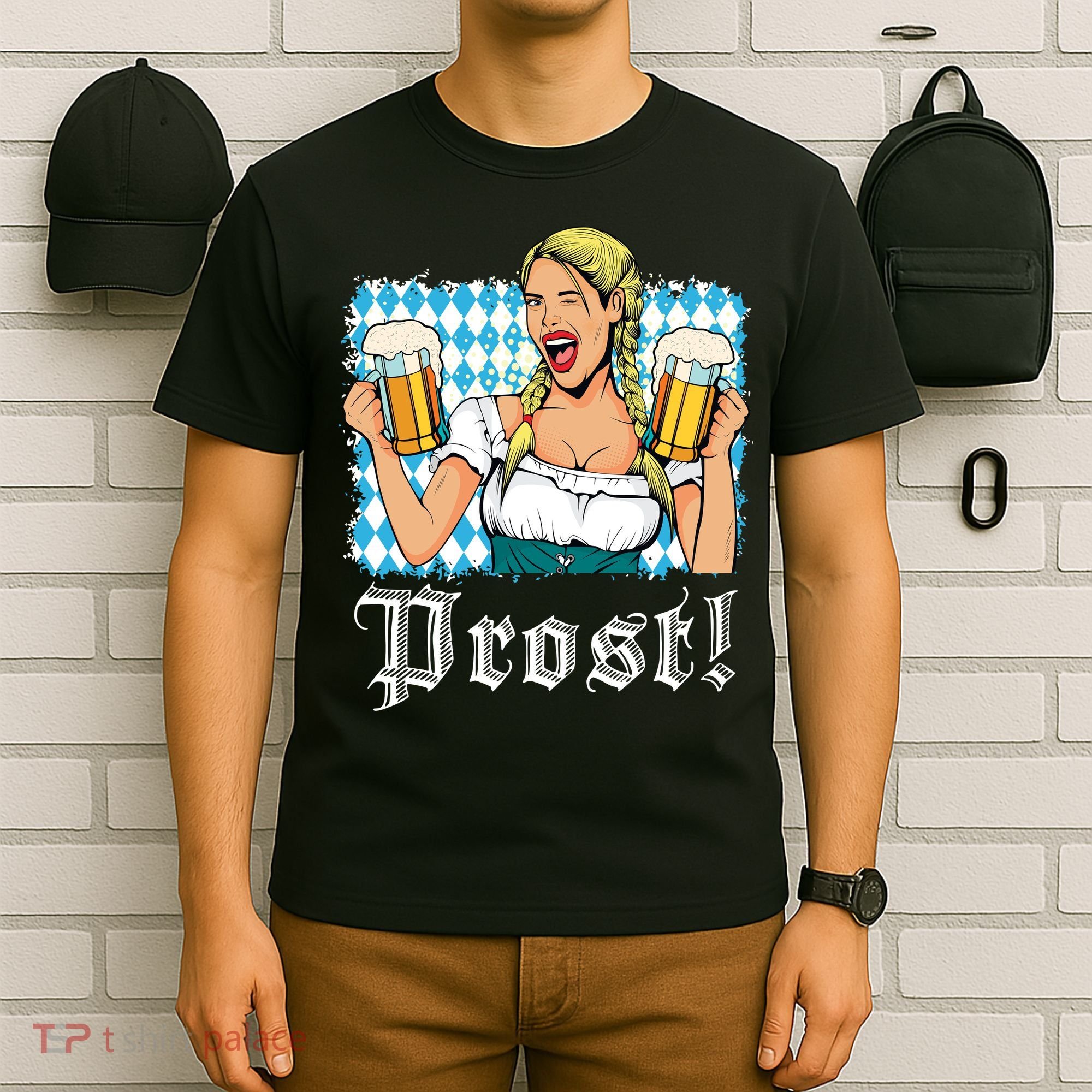 Oktoberfest Beer German Girl Bavarian Flag Drinking Prost T-Shirt