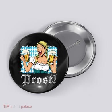Oktoberfest Beer German Girl Bavarian Flag Drinking Prost Button